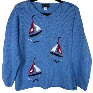 Vintage Sailing Peruvian Cotton V-Neck Sail Boat Front & Back Size M-L Sweater